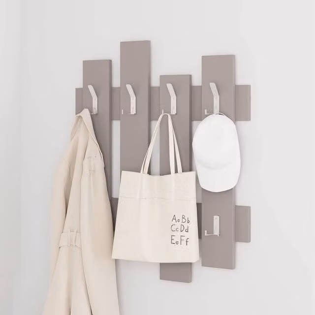 Decortie Wave Modern Wall-Mounted Coat Rack with 8 Hooks, Grey, W: 69 cm, H: 81 cm