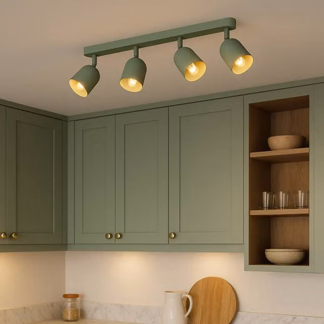 Eglo Tilston Minimalist 4-Light Metal Ceiling Spotlight Bar in Green – 3