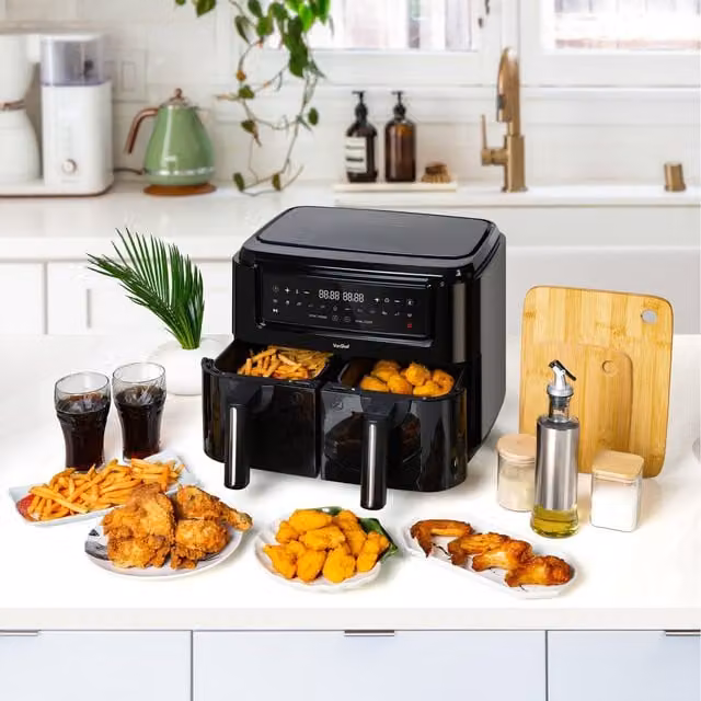 VonShef Dual Zone 9L Air Fryer with Digital Display and Silicone Liners, Black