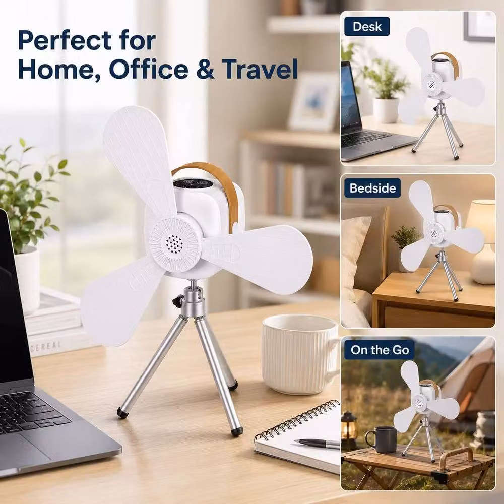 BluCore Mini Portable Rechargeable Table and Ceiling Fan with Remote Control and Timer, White – 2