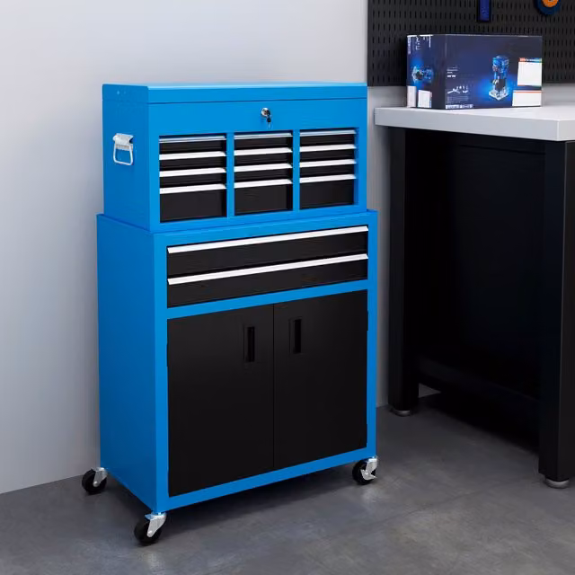 HOMCOM Portable Blue Tool Chest with Lockable Rollable Drawers for your Garage