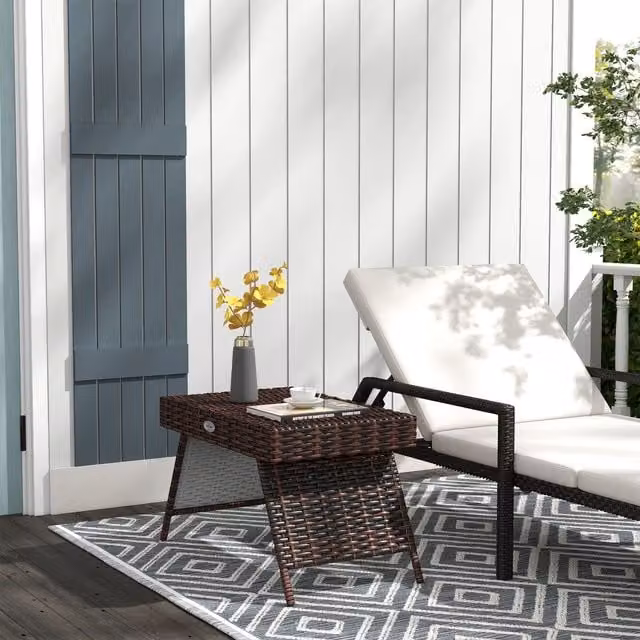 OUTSUNNY Foldable Brown Rattan Outdoor Coffee Table with Powder Coated Steel Frame