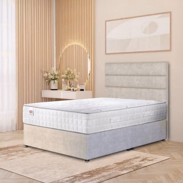 Somnior Beds Ltd Modern Upholstered Fabric Divan Bed Set with Drawers and Spring Mattress in Silver/Grey, W/D/H: 90 x 200 cm