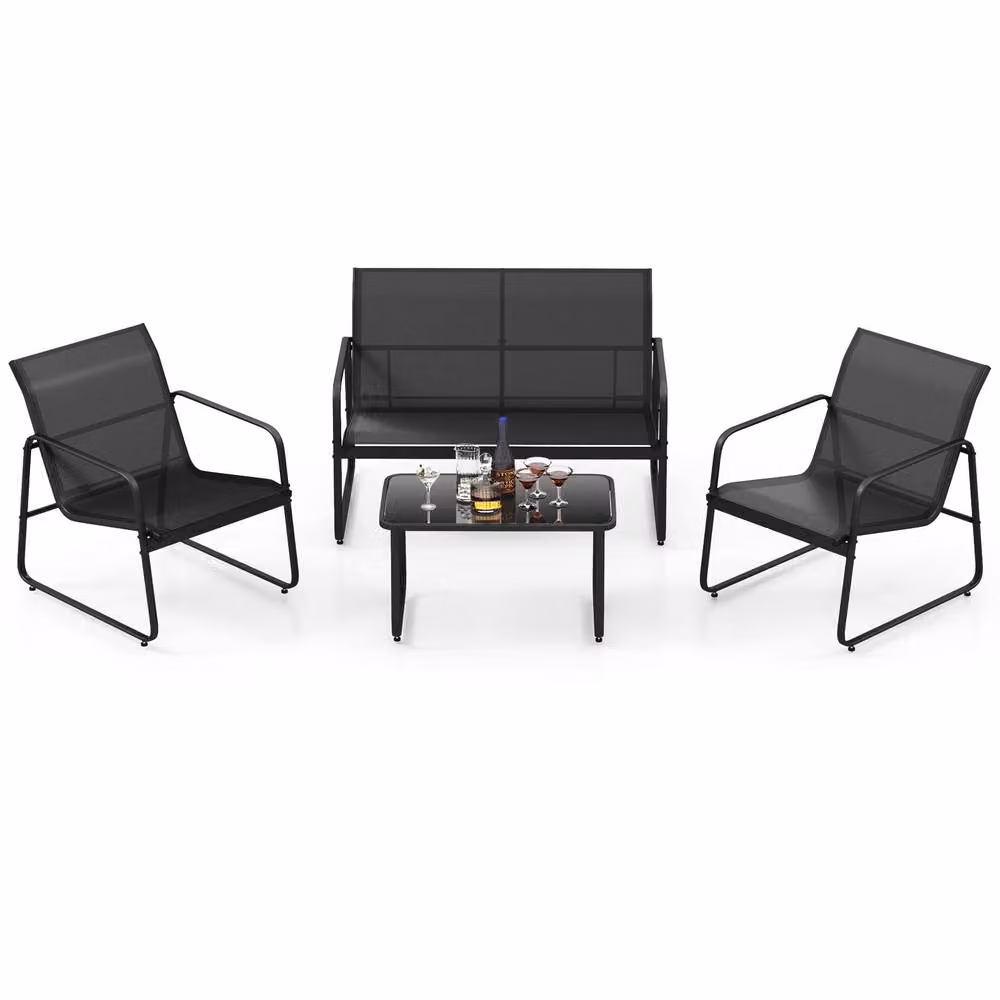 Costway 4-Piece Black Garden Furniture Set with Upholstered 2-Seater Sofa, 2 Armchairs and Coffee Table – 3