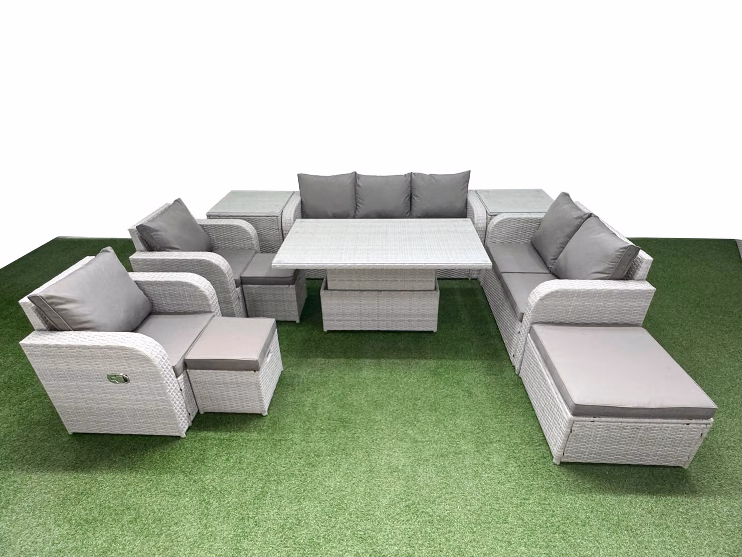Fimous Grey PE Rattan Garden Furniture Set with 2 Seater Outdoor Sofa, Reclining Chairs and Coffee Table – 2