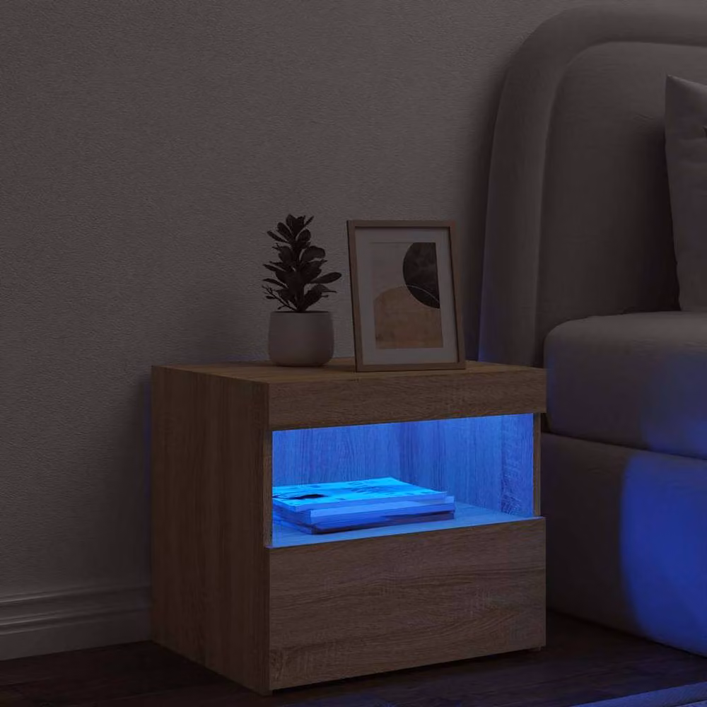 Berkfield Home Bedside Cabinet with Integrated LED Lights in Sonoma Oak Brown, W/D/H: 50 x 40 x 45 cm – 2