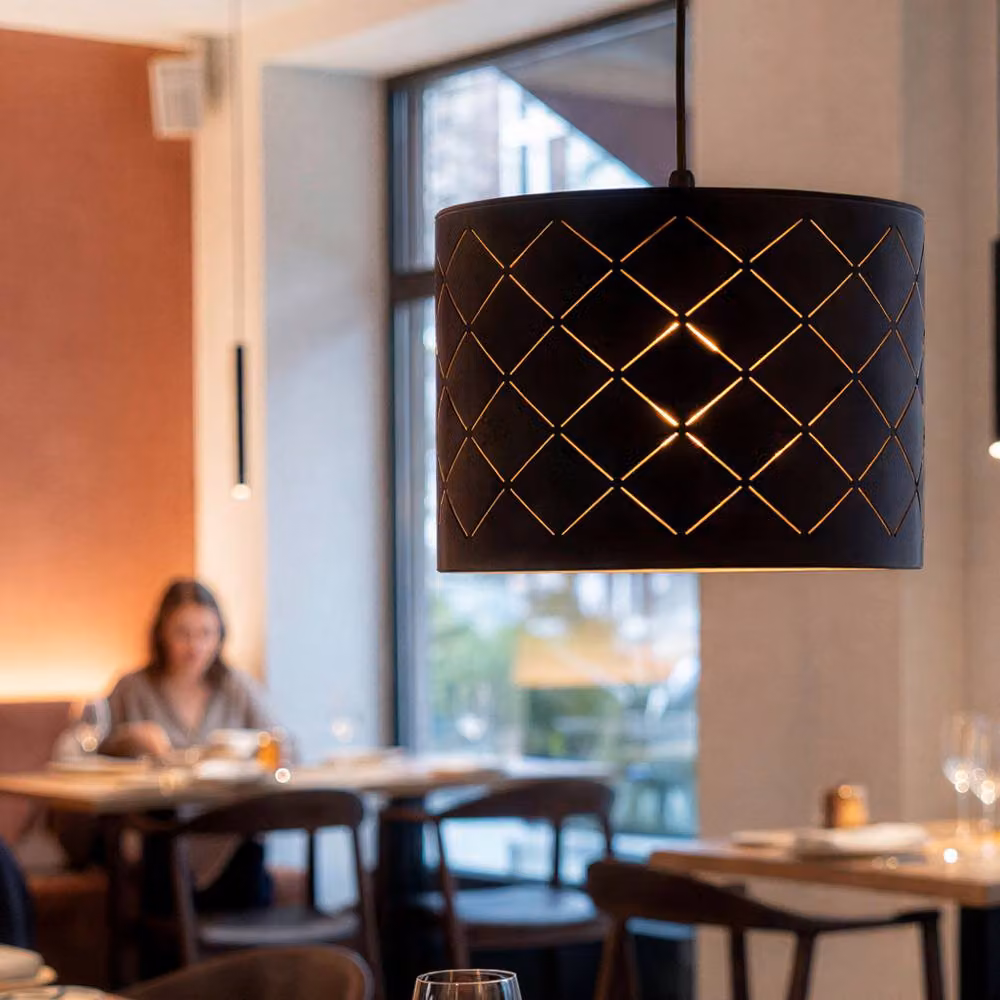 Emitto Modern Drum Pendant Ceiling Light Shade in Black and Gold/Brass, W: 32.0 cm, H: 23.5 cm – 2