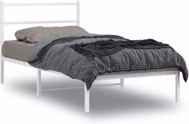 Berkfield Home Metal Bed Frame with Headboard, White, W/D/H: 100 x 190 cm