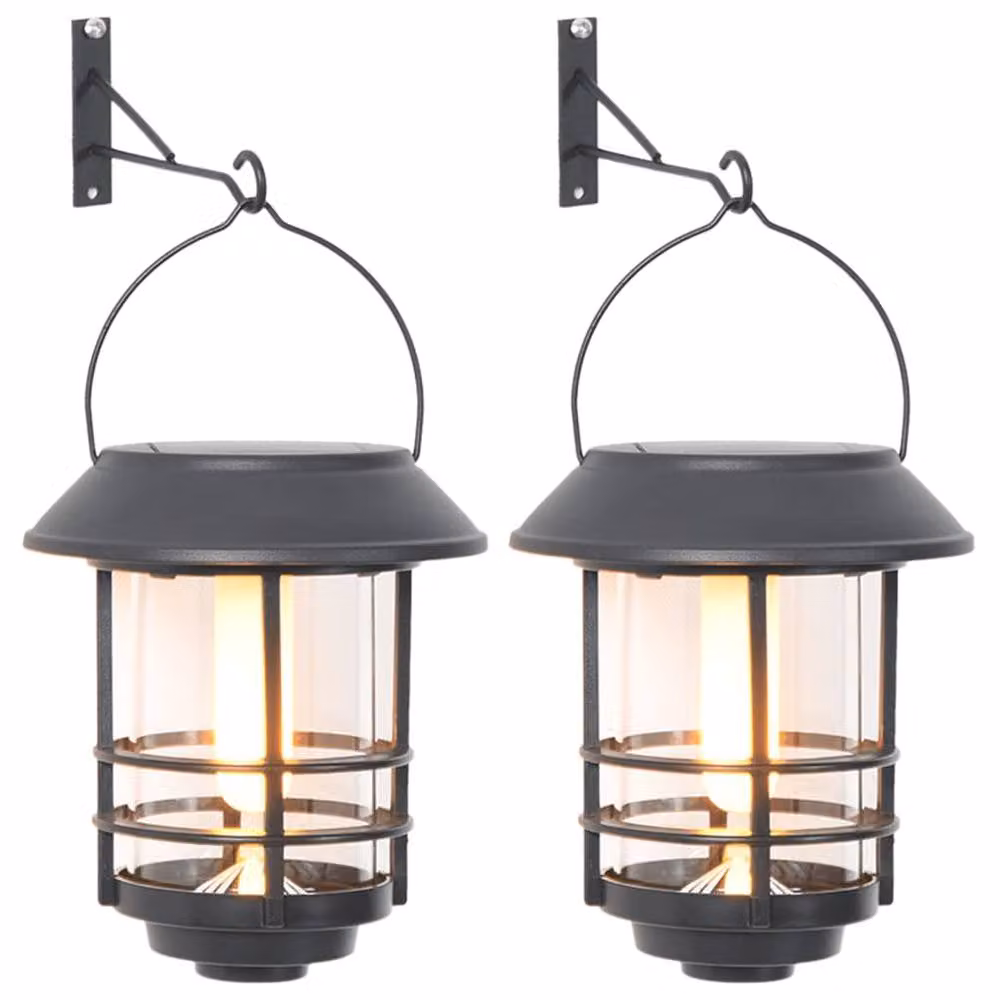 Berkfield Home Solar Outdoor Wall Lanterns, 2 Pack, Black with Warm White Flickering Flame LED Effect – 1