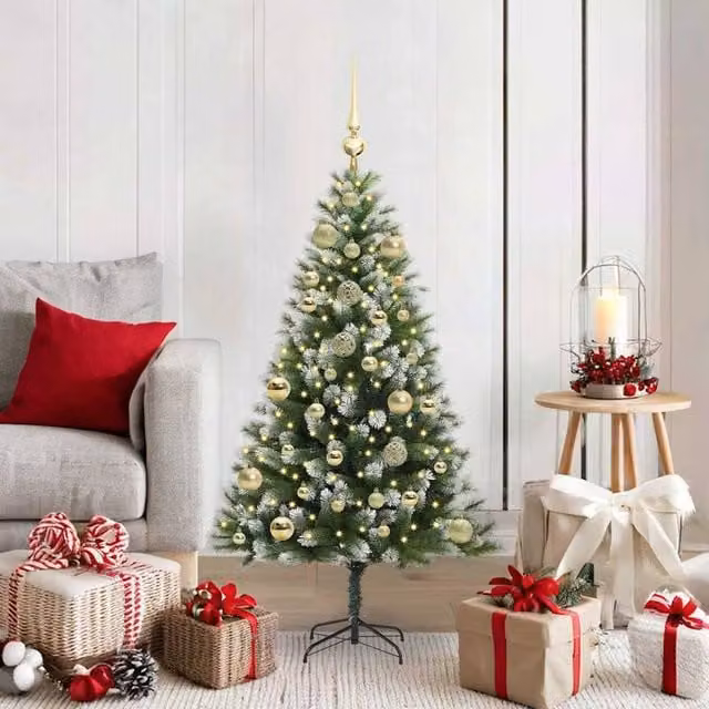 Berkfield Home Artificial Hinged Christmas Tree with Flocked Snow, Green, Height: 120 cm – 1