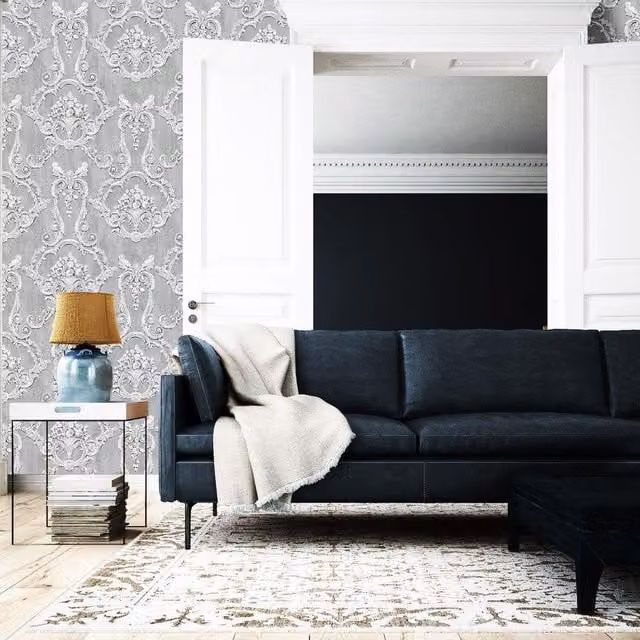 Debona Classic Floral Abstract Damask Wallpaper in Grey