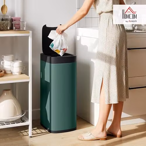 HOMCOM 50L Automatic Sensor Bin, Touchless Battery Operated, Green, W: 35.5 cm, D: 26.5 cm, H: 68.0 cm – 2
