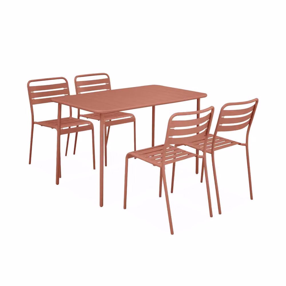 Sweekeek 4-Seater Rectangular Steel Garden Dining Set with 4 Chairs in Matt Terracotta – 2