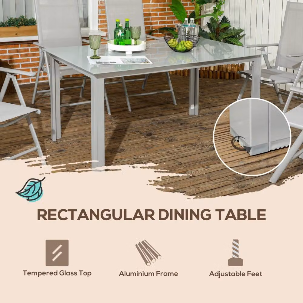 Wyld Haus Pasab 6 Seater Garden Dining Set with Glass Table and Folding Chairs in Light Grey – 5