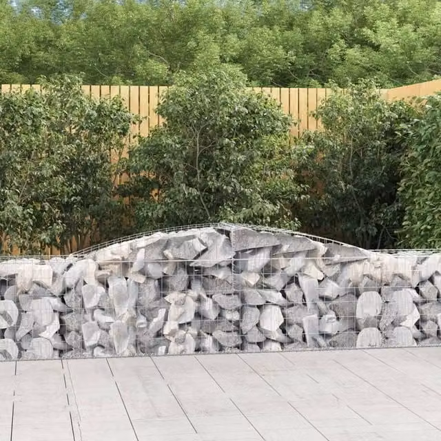 Berkfield Home Arched Gabion Baskets, 6 Piece Set, Silver Galvanised Steel, W: 400 cm, D: 50 cm, H: 60-80 cm – 1