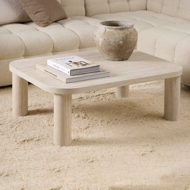 Furniture To Go Solano Rectangular Coffee Table in Beige Light Travertine Natural Stone