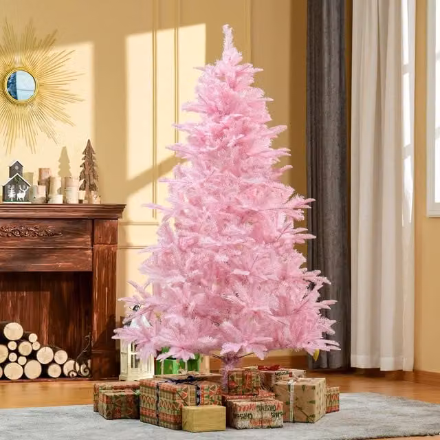 HOMCOM 6ft Artificial Christmas Tree in Pink – 1