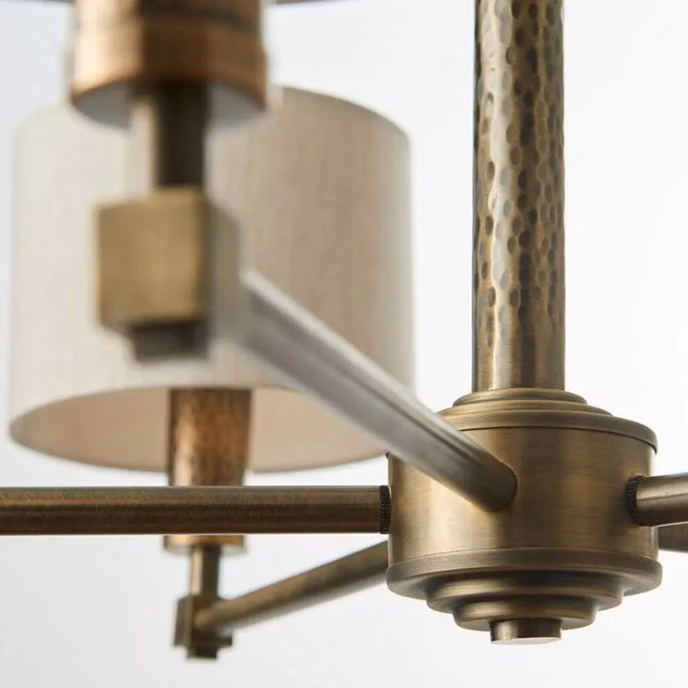 Loops Vintage 5-Bulb Multi Light Ceiling Pendant with White Fabric Shades and Bronze Metal Finish – 2