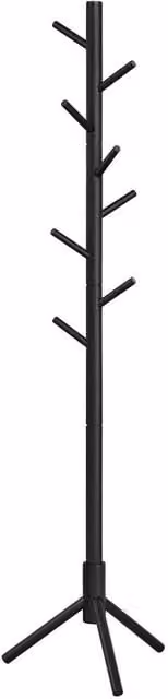 Kelvenix Black Solid Wood Standing Coat Rack with Tripod Base and Distributed Point Hooks, H 175 x W 47 x D 47 cm