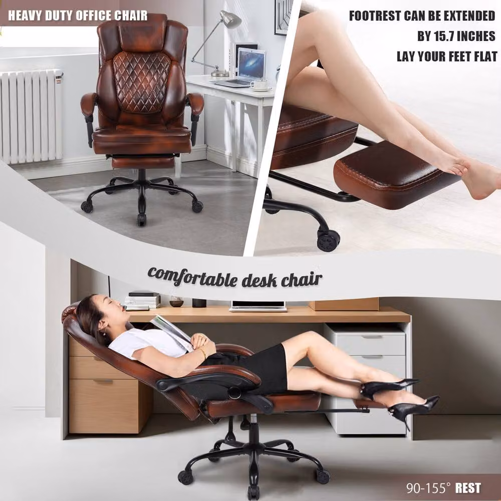 FURNITURE ONE Brown PVC Leather Effect Ergonomic Gaming Chair with Footrest, Headrest and Lumbar Support – 4
