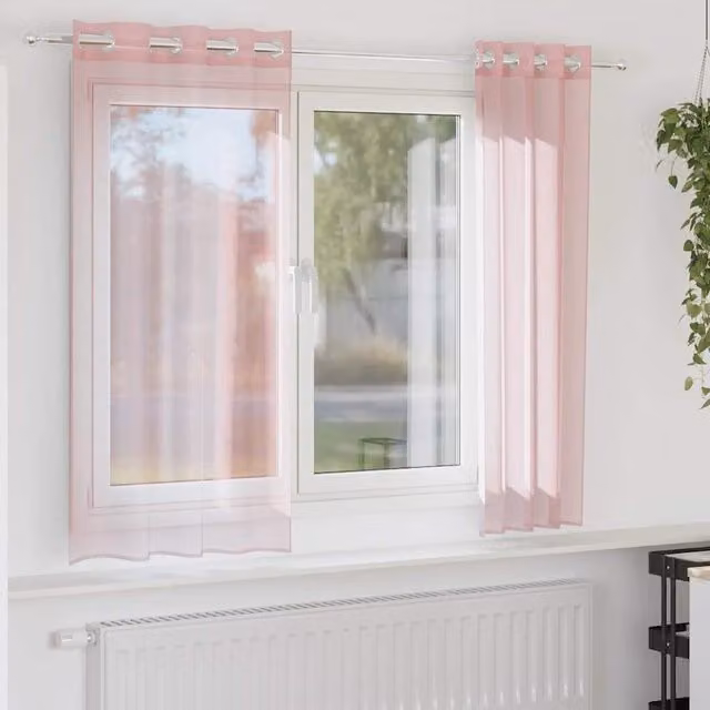 Berkfield Home Pink Voile Fabric Panel Curtains with Eyelets, 2 Pack, W: 140 cm, H: 175 cm – 1