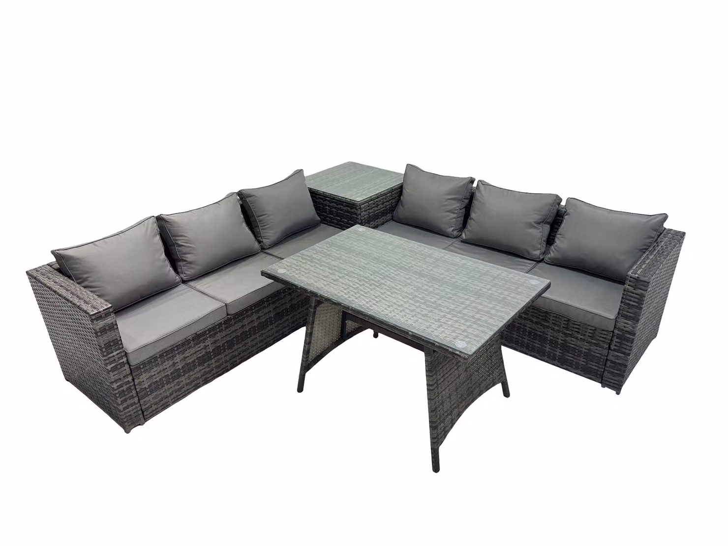 Fimous 6 Seater Anthracite Grey Rattan Sofa Dining Set with 2 Tables for Garden and Terrace – 2