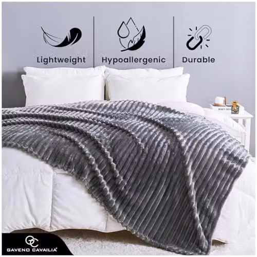 Gaveno Cavailia Fluffy Fleece Throw Blanket, Charcoal Grey, W/D/H: 150 x 200 cm – 2