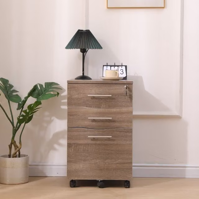 MMT Furniture Designs SD-IV15 Dark Oak Brown Freestanding Modern Cabinet with Castors and Lock, W/D/H: 68 x 50 x 44 cm