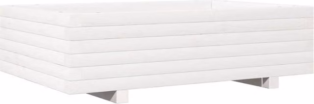 Berkfield Home White Solid Wood Pine Garden Planter Tub W: 90 cm, D: 60 cm, H: 26.5 cm