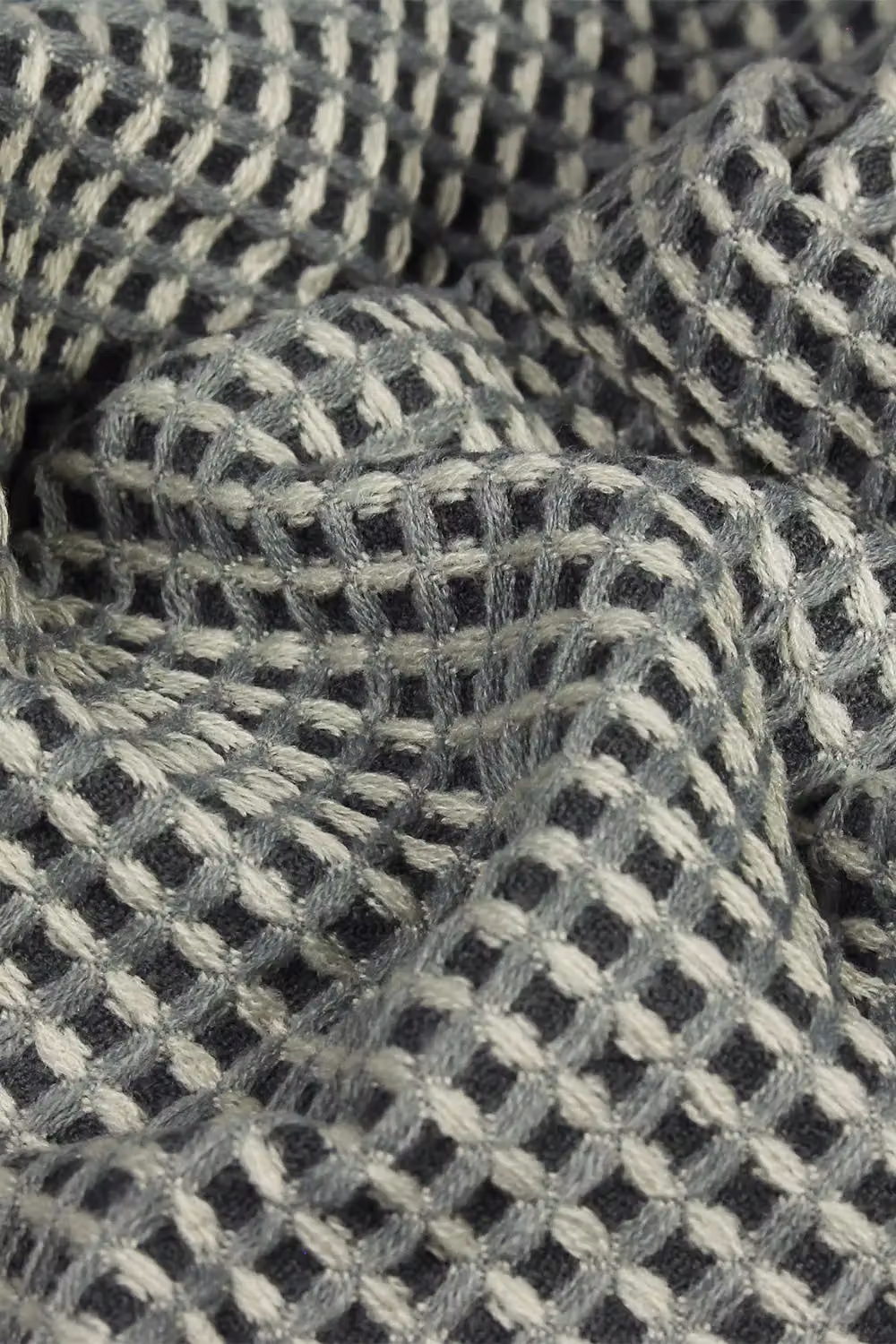 Furn Rowan Multi-Tonal Waffle Pique Throw with Fringes in Charcoal Grey – 2