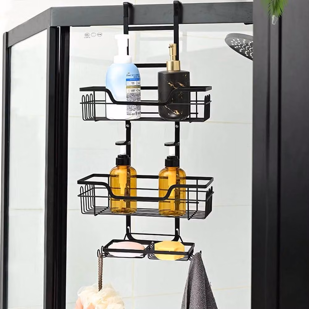 EONLION 3 Tier Metal Over Door Hanging Shower Caddy Shelf in Black – 3