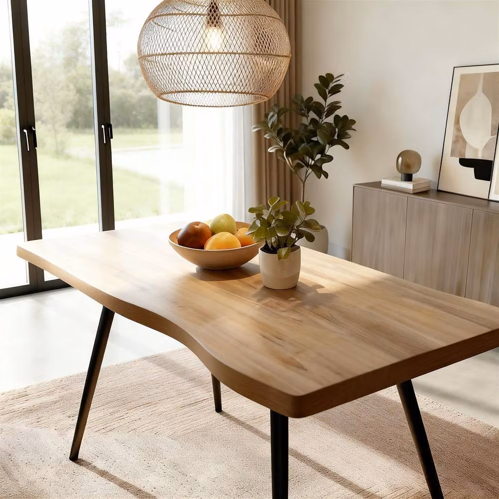 Home Source Avara Live Edge Dining Table in Light Oak with Black Metal Legs, W/D/H: 140 x 80 x 75 cm – 2