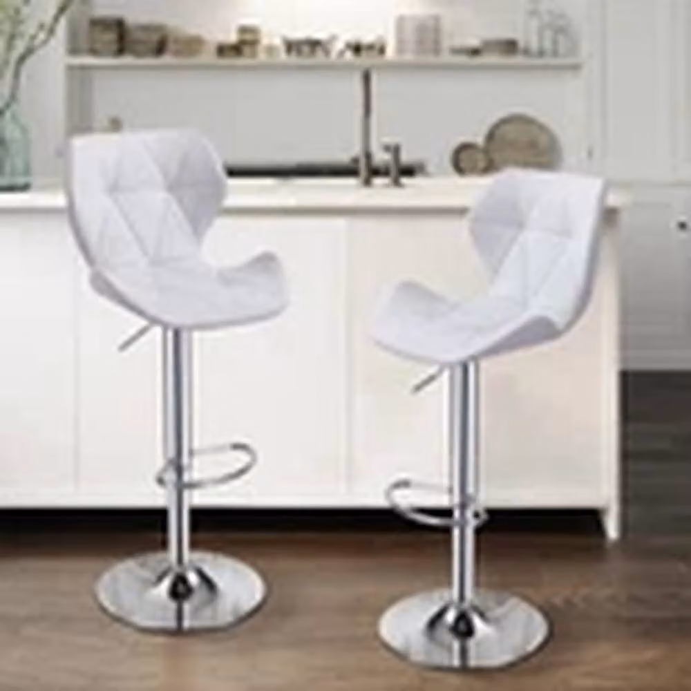 EONLION Set of 2 Modern Height Adjustable Bar Stools in White PU Leather – 2