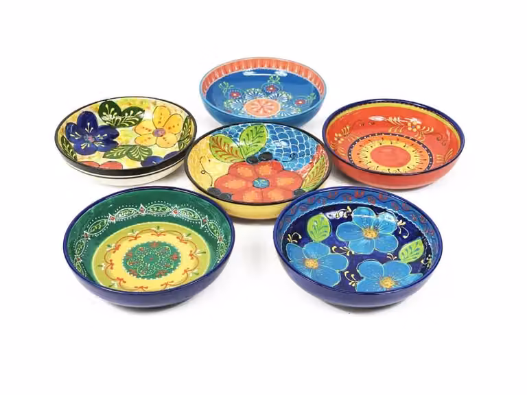 Verano Spanish Ceramics Hand Painted Ceramic Serving Bowl, Orange and Green, Diameter: 26 cm