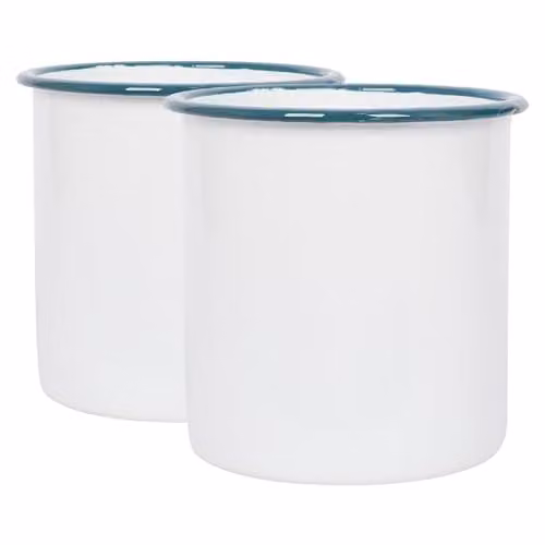 Argon Tableware White Enamel Utensil Holders with Green Rim, Pack of 2, Height: 15.5 cm – 1