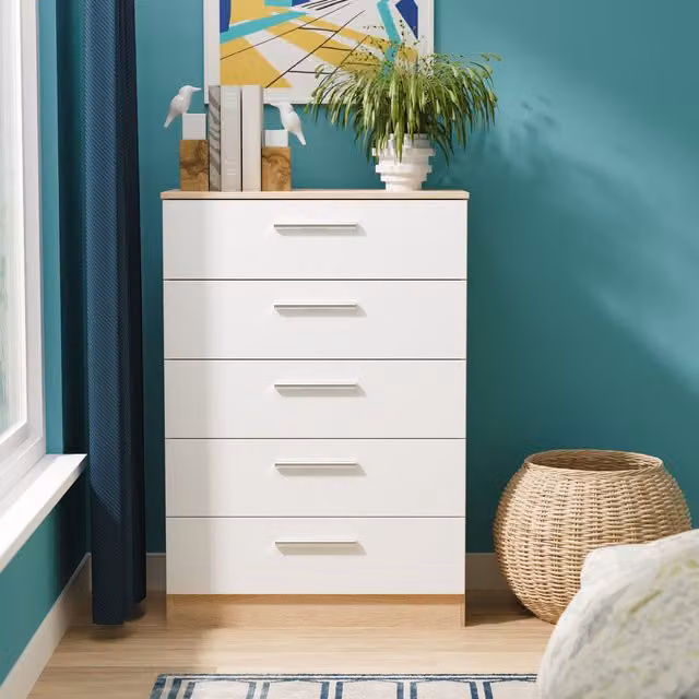 Ready Assembled 2 U Trent 5 Drawer Chest in White and Multicolour