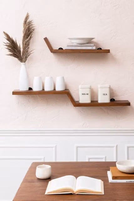MH London Penny Set of 2 Wall Mounted Floating Shelves in Solid Walnut Wood, Brown – 1
