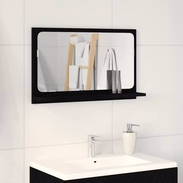 Berkfield Home Black Oak Bathroom Mirror, W: 60 cm, D: 10.5 cm, H: 37 cm – 1