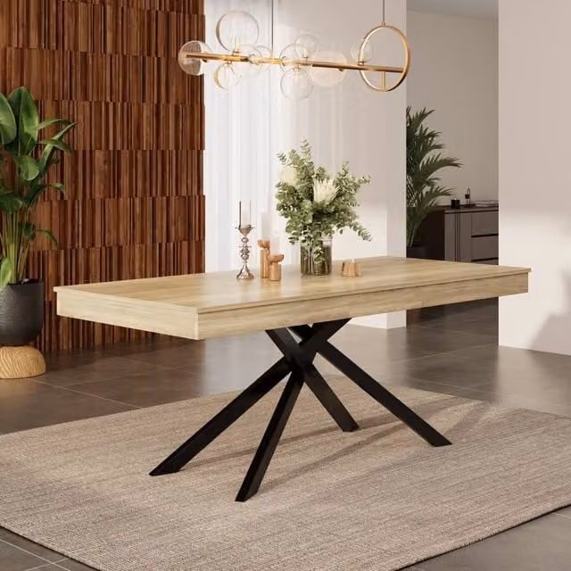 Matteo Extendable Rectangular Dining Table in Oak Finish, Brown, W/D/H: 140 x 60 x 40 cm – 1