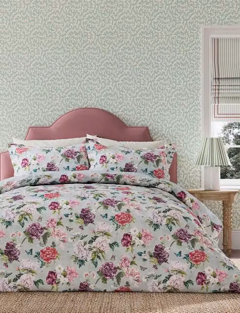 Sanderson Summer Peony Floral Cotton Bedding Set, Multicolour, W: 140 cm, L: 200 cm