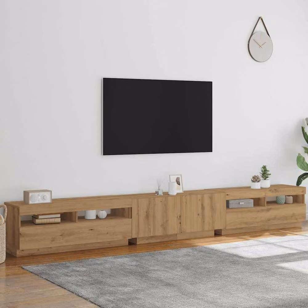 Berkfield Home Artisan Oak TV Cabinet with LED Lights in Brown, W/D/H: 300 x 35 x 40 cm – 3