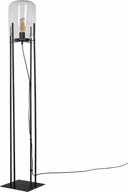 Dawlish Matt Black Floor Lamp with Transparent Glass Shade