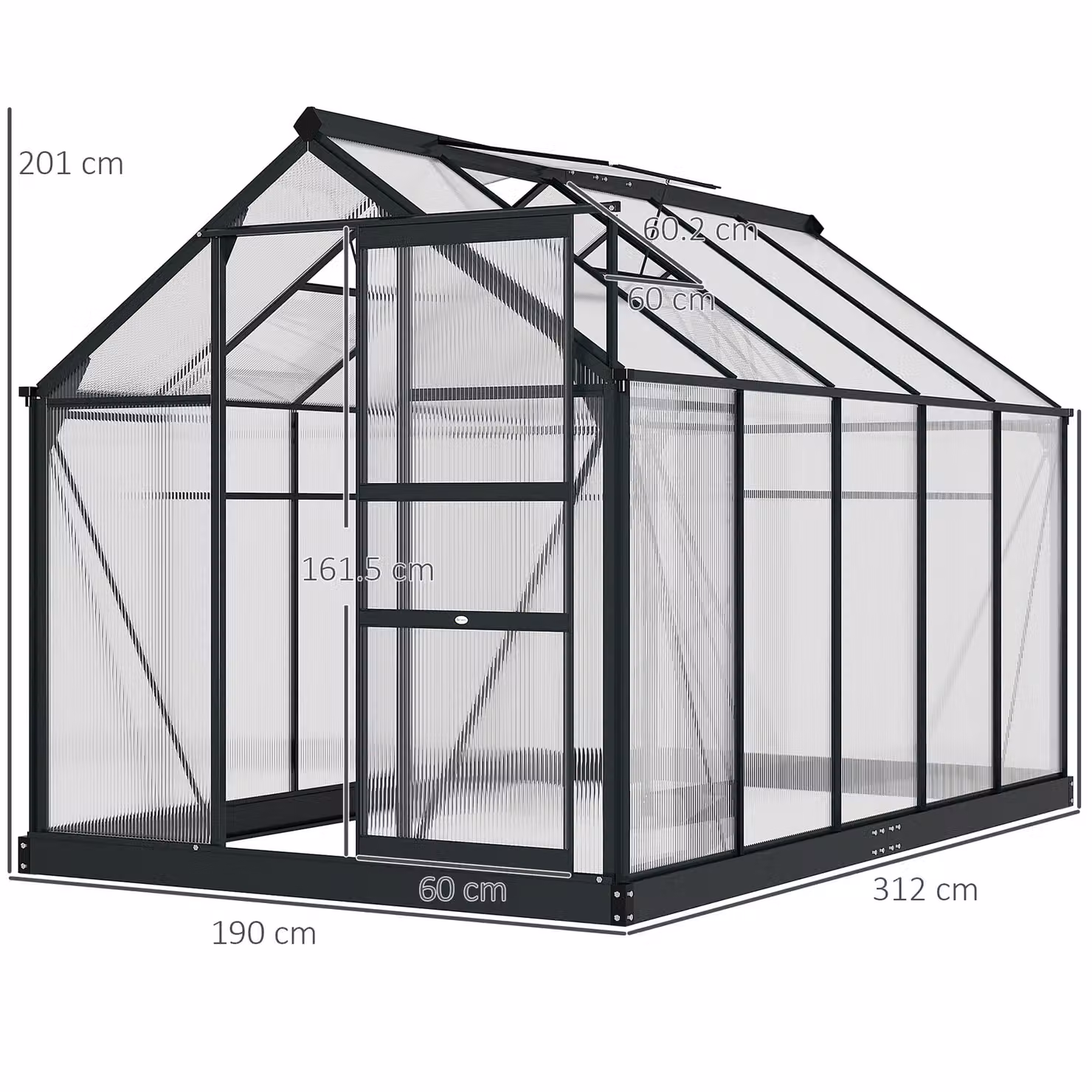 Outsunny Large Walk-In Greenhouse with Transparent Polycarbonate Panels and Aluminium Frame, W/D/H: 182.88 x 190.0 x 201.0 cm – 3