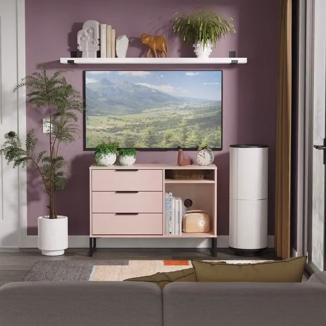 Ready Assembled 2 U Fuji 3 Drawer Modern TV Unit in Dusty Pink – 1