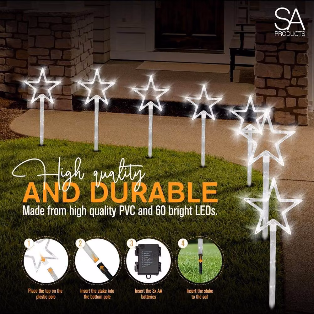 Globrite 4 Pack Star Path Light Set with 60 White and Multicolour RGB LEDs and 8 Modes – 4