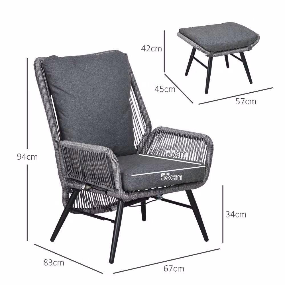 OUTSUNNY Garden Rattan Leisure Chair Set with Adjustable Backrest in Light Grey – 2