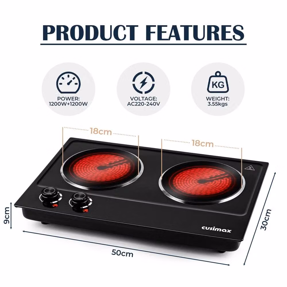 Cusimax Sleek Portable 2400W Infrared Electric Hot Plate in Black – 3