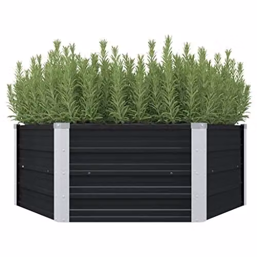 vidaXL Raised Garden Bed in Anthracite Galvanised Steel, W/D/H: 129 x 129 x 45 cm