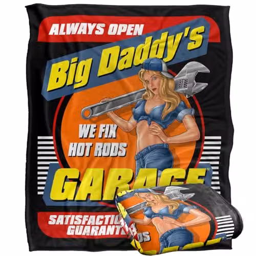 JQ Licensing James Piazza Big Daddy's Garage Silky Touch Super Soft Fleece Throw Blanket in White, W/D/H: 152 x 127 cm – 1