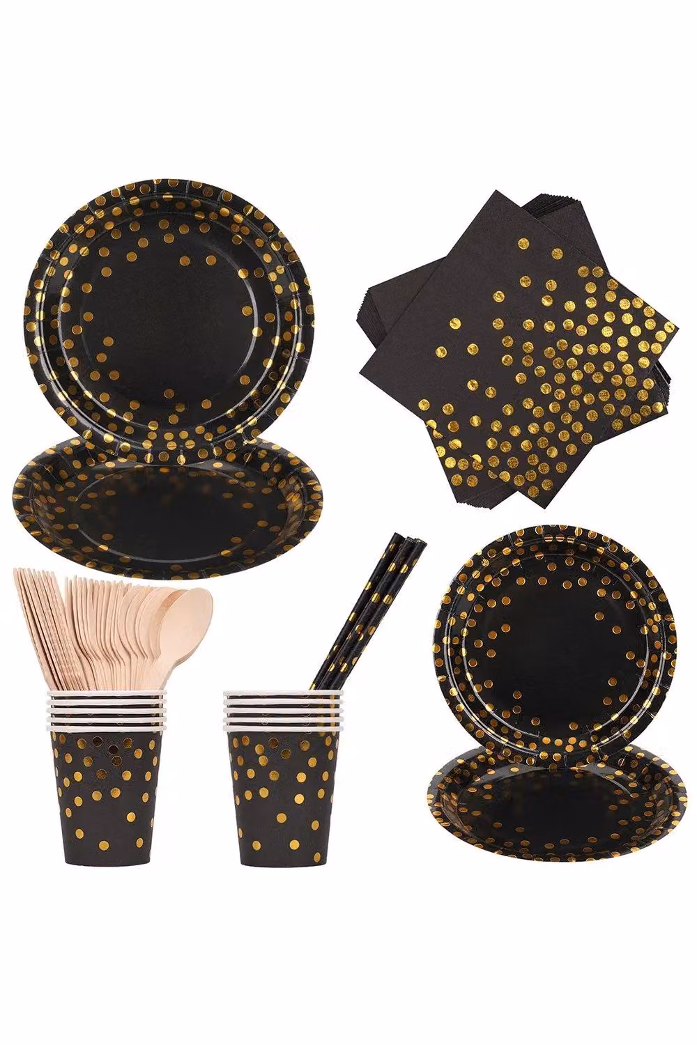 Neel Blue 80-Piece Black Dotted Paper Dinnerware Set – 4